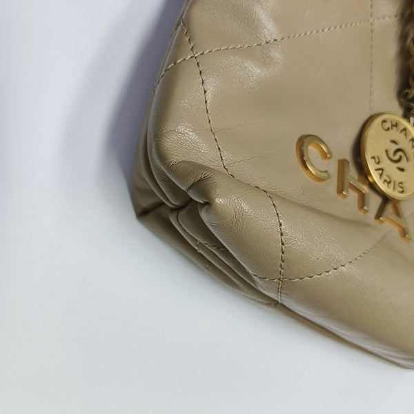 CHANEL 22 Mini Quilted Calfskin Beige