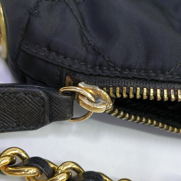 Quilted Nylon Shoulder Bag Black
