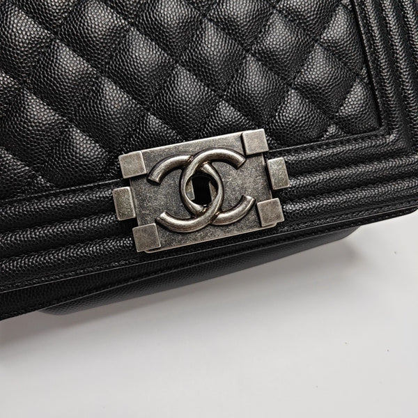 Authenticated pre-owned BOY CHANEL Small Quilted Grained Calfskin Black - Shoulder Bag at Looply