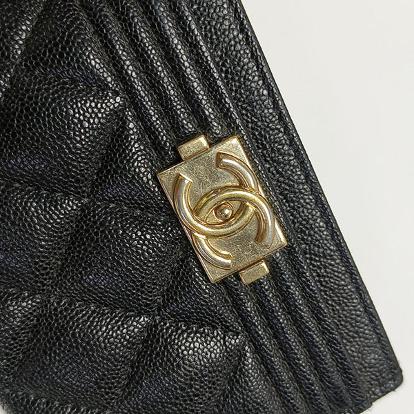 BOY CHANEL Quilted Grained Calfskin Black Card Holder