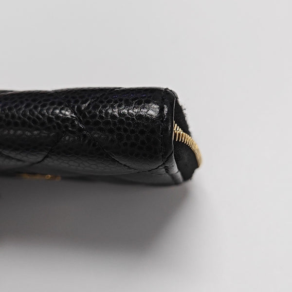 Quilted Grained Calfskin Card Holder Black