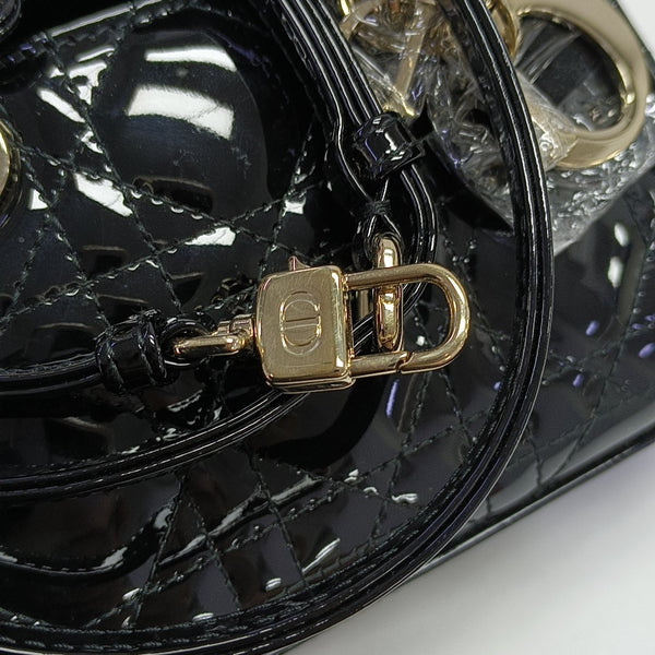 Lady Dior Super Mini Cannage Patent Leather Black