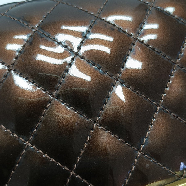 BOY CHANEL Medium Quilted Patent Leather Brown