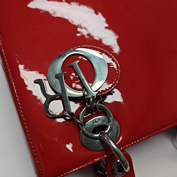 Lady Dior Medium Patent Leather Red