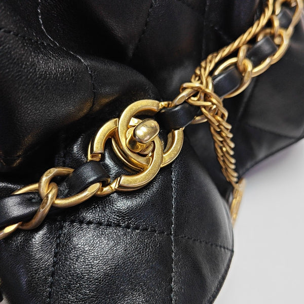 Quilted Lambskin Bucket Bag Small Black