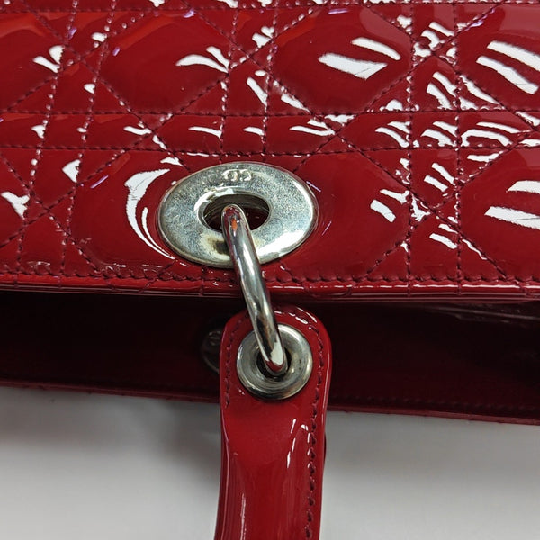 Lady Dior Large Cannage Patent Leather Red