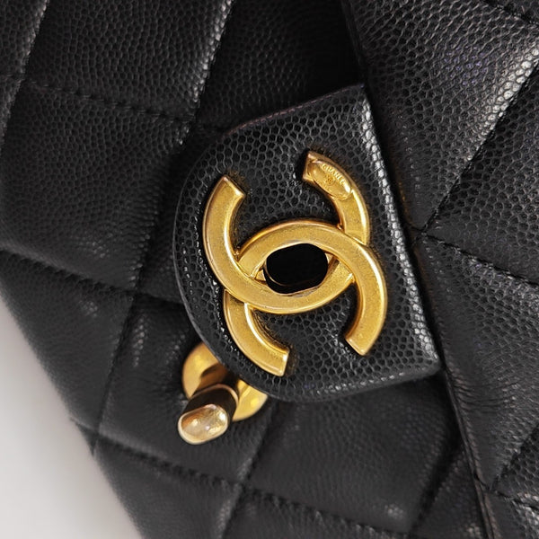 Quilted Grained Calfskin Shoulder Bag Small Black