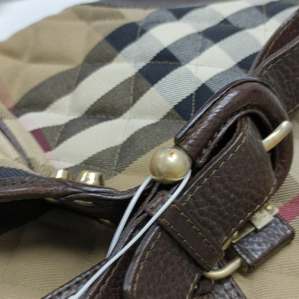 Quilted Canvas Top Handle Bag Brown