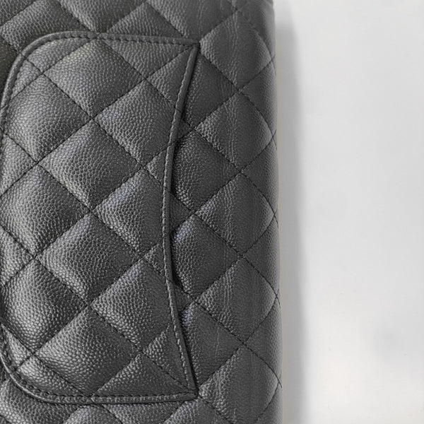 Quilted Grained Calfskin Shoulder Bag Black