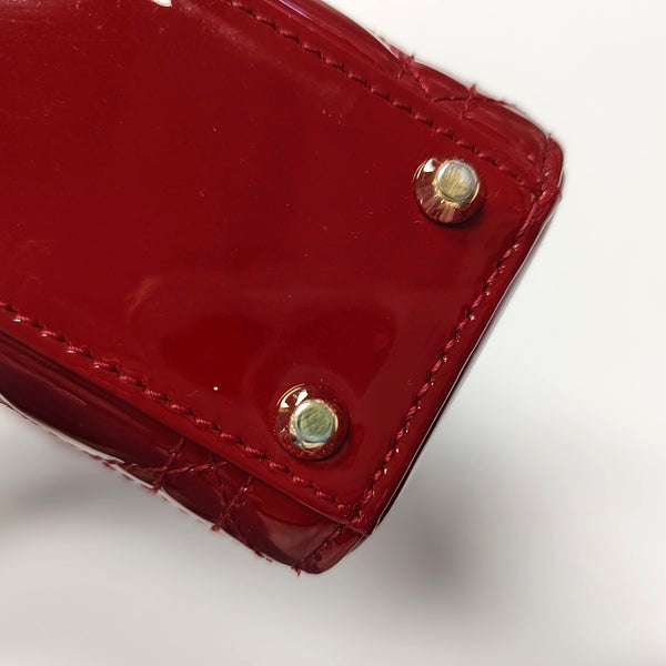 Authenticated pre-owned Lady Dior Mini Cannage Patent Calfskin Red - Tote Bag at Looply