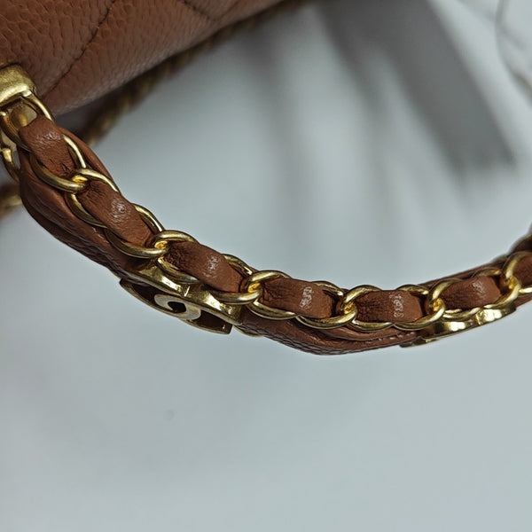 Quilted Grained Calfskin Shoulder Bag Beige