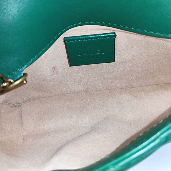 Authenticated pre-owned GG Marmont Mini Quilted Calfskin Green - Shoulder Bag at Looply
