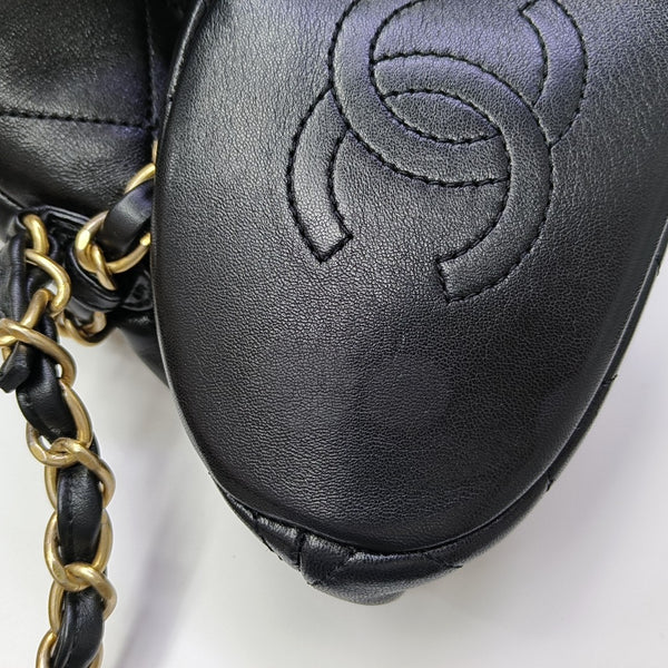 Quilted Lambskin Bucket Bag Small Black
