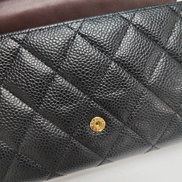 Quilted Grained Calfskin Wallet Black