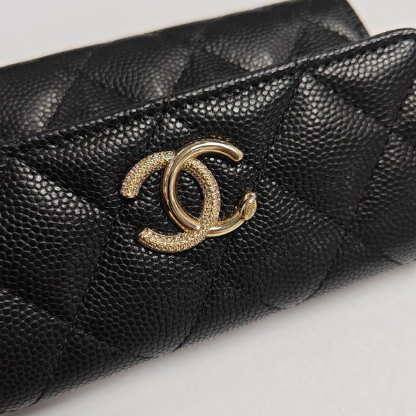 Quilted Grained Calfskin Wallet Black