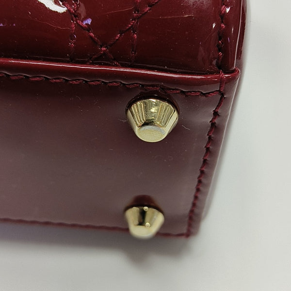 Lady Dior Mini Cannage Patent Calfskin Red