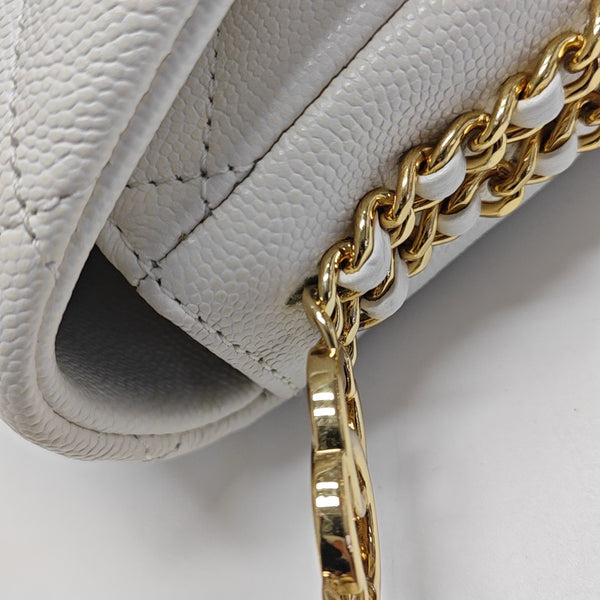 Quilted Grained Calfskin Shoulder Bag White