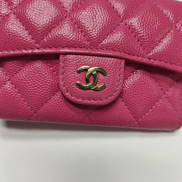 CLASSIC FLAP Quilted Grained Calfskin Pink Card Holder