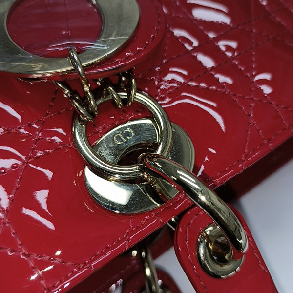Lady Dior Medium Cannage Patent Leather Red