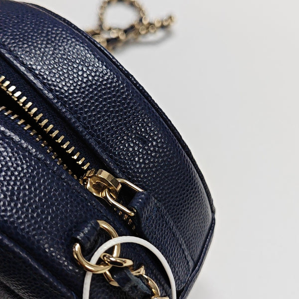 Quilted Grained Calfskin Shoulder Bag Blue