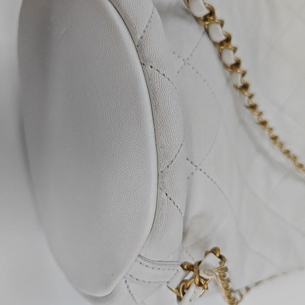 Quilted Lambskin Bucket Bag White