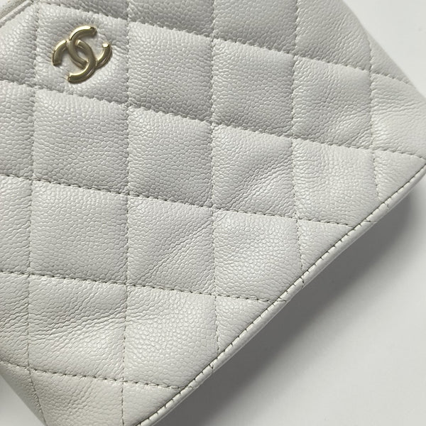 Quilted Grained Calfskin Shoulder Bag White