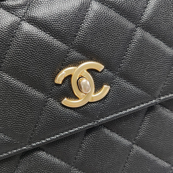 Quilted Grained Calfskin Shoulder Bag Black