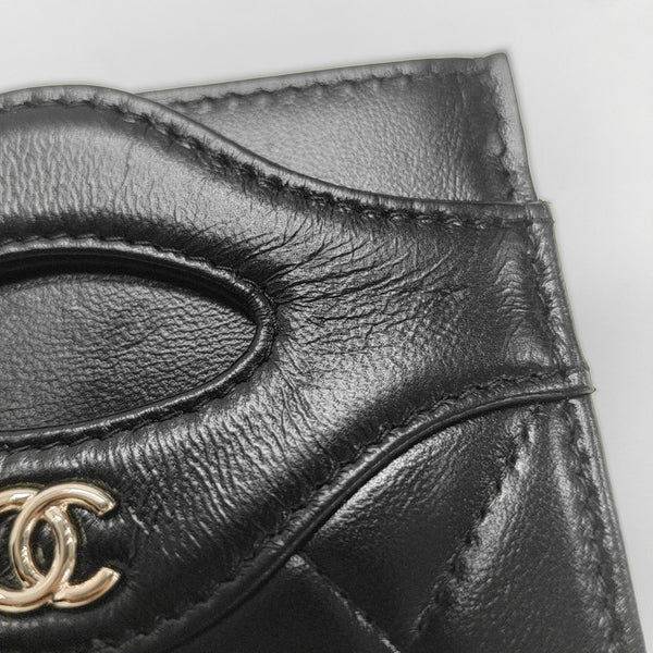 Quilted Lambskin Card Holder Black