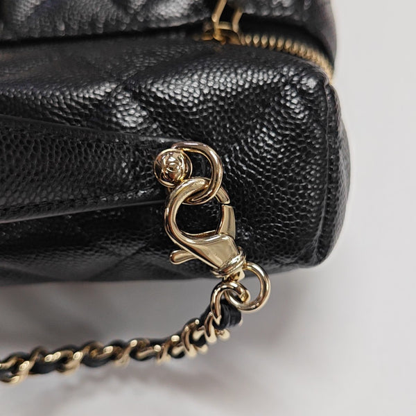 Quilted Grained Calfskin Shoulder Bag Black