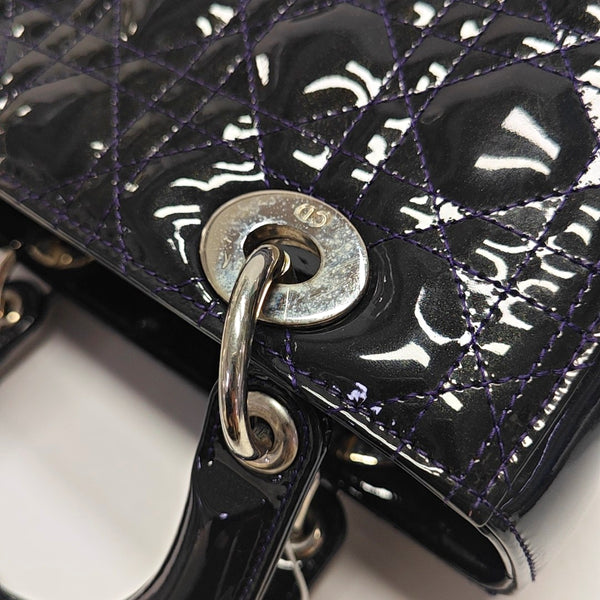 Authenticated pre-owned Lady Dior Medium Quilted Patent Leather Blue - Tote Bag at Looply