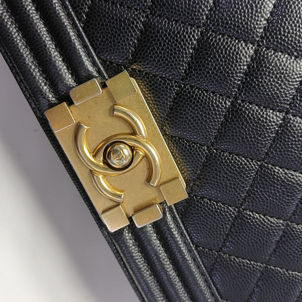 BOY CHANEL Medium Quilted Grained Calfskin Black