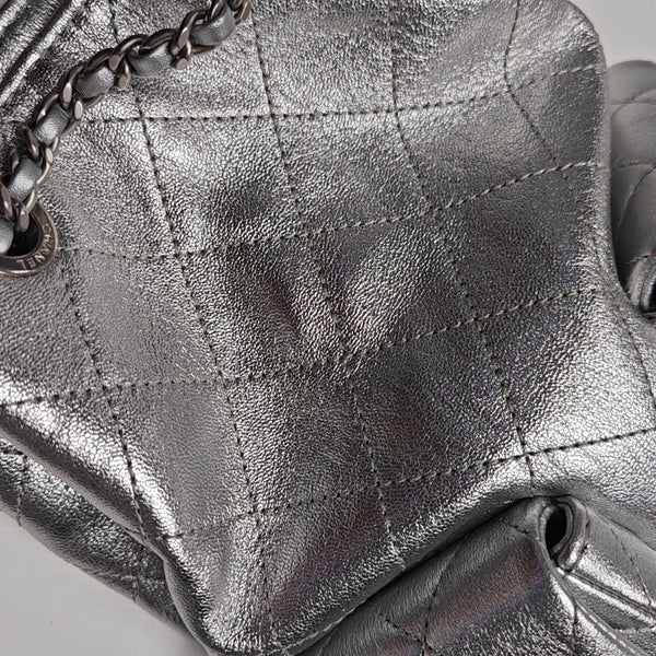 Quilted Lambskin Backpack Silver