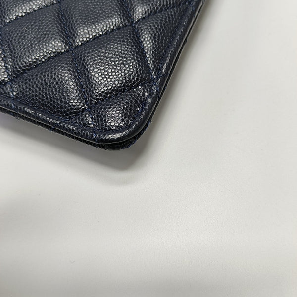 Quilted Grained Calfskin Card Holder Blue