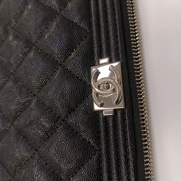 BOY CHANEL Large Quilted Grained Calfskin Black