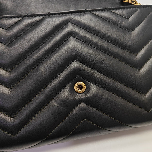 GG Marmont Mini Chevron Calfskin Black