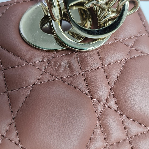 Authenticated pre-owned Lady Dior Small Quilted Lambskin Beige - Shoulder Bag at Looply