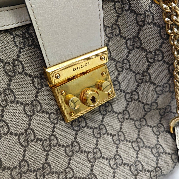 Padlock Medium Monogram Coated Canvas Beige