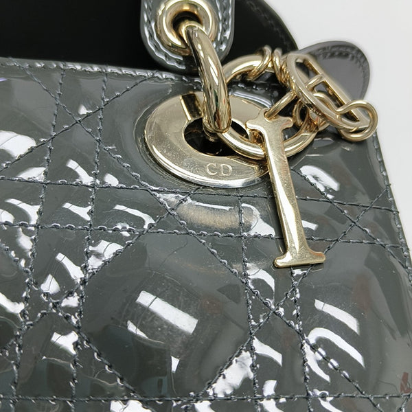 Lady Dior Small Cannage Patent Leather Gray