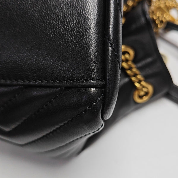 Chevron Lambskin Bucket Bag Black