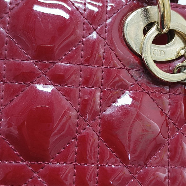 Lady Dior Mini Cannage Patent Calfskin Red