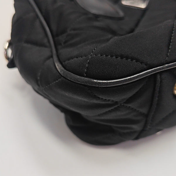 Quilted Fabric Top Handle Bag Black