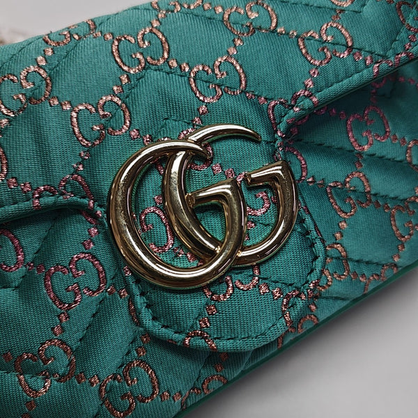 GG Marmont Super Mini Quilted Fabric Green
