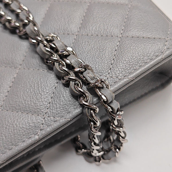Quilted Grained Calfskin Shoulder Bag Gray