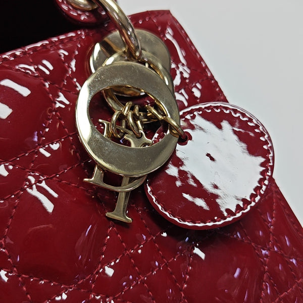 Lady Dior Mini Cannage Patent Leather Red