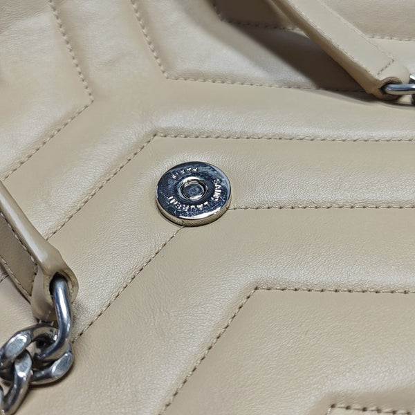 Chevron Leather Shoulder Bag Beige