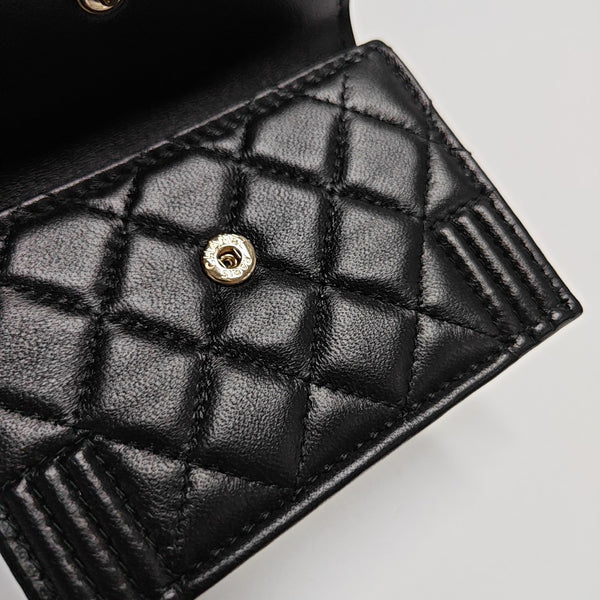 Authenticated pre-owned BOY CHANEL Quilted Lambskin Black Wallet - Wallet at Looply