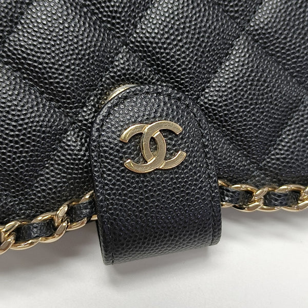Quilted Grained Calfskin Crossbody Bag Black