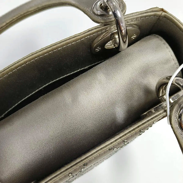 Authenticated pre-owned Lady Dior Mini Silk Satin Grey - Shoulder Bag at Looply