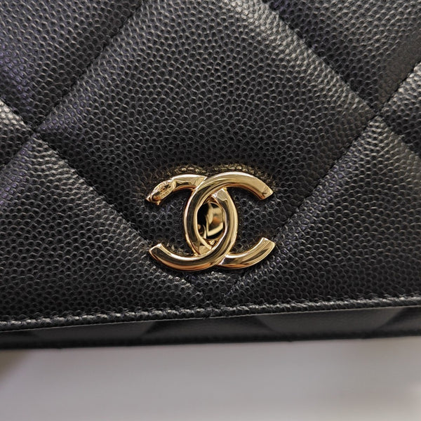 Quilted Grained Calfskin Shoulder Bag Black