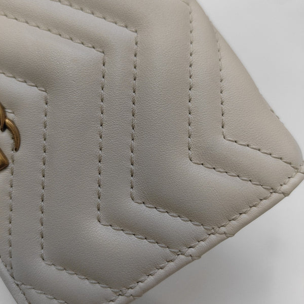GG Marmont Mini Quilted Calfskin White Wallet
